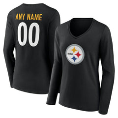 Pittsburgh Steelers Women's Team Authentic Personalized Name & Number Long Sleeve V-Neck T-Shirt Black