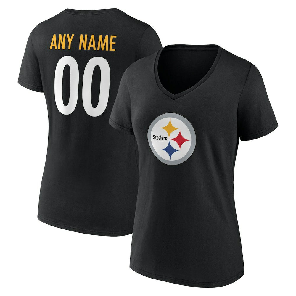 Pittsburgh Steelers Women's Team Authentic Personalized Name & Number V-Neck T-Shirt Black