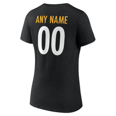 Pittsburgh Steelers Women's Team Authentic Personalized Name & Number V-Neck T-Shirt Black