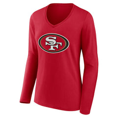San Francisco 49ers Women's Team Authentic Personalized Name & Number Long Sleeve V-Neck T-Shirt Scarlet