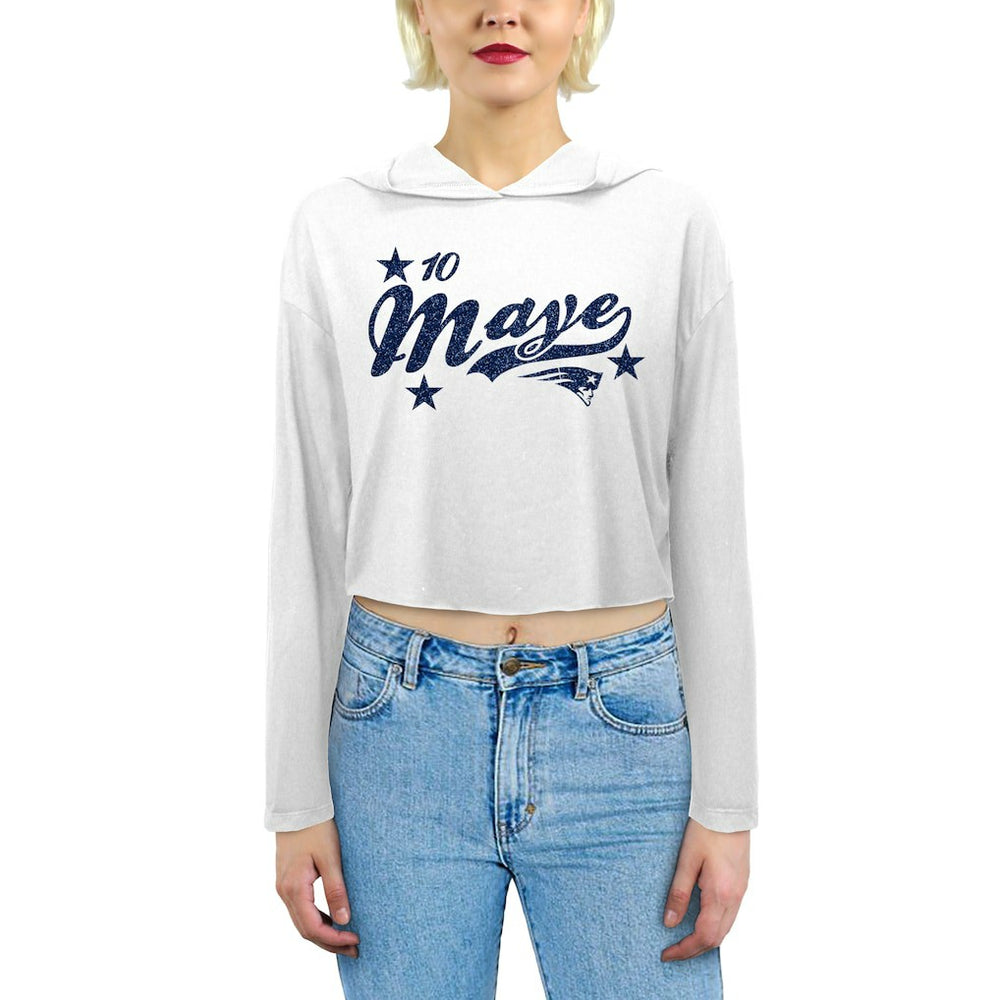 Drake Maye New England Patriots Majestic Threads Women's Glitter Wordmark Hoodie White