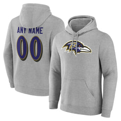 Baltimore Ravens Big & Tall Team Authentic Custom Hoodie Gray