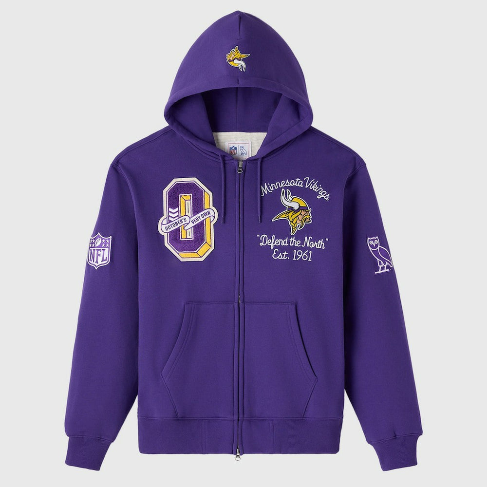 Minnesota Vikings OVO x NFL Unisex Full-Zip Waffle-Lined Hoodie Purple