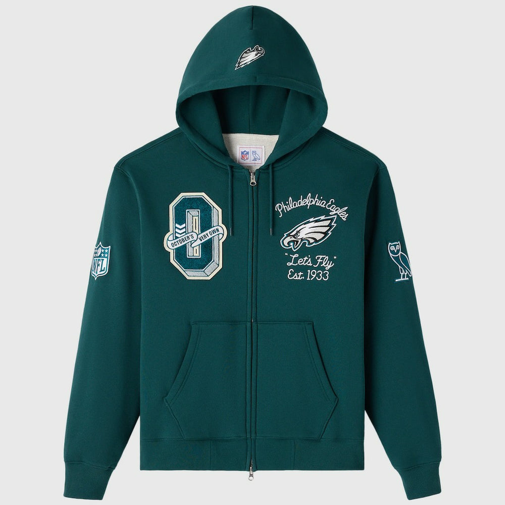 Philadelphia Eagles OVO x NFL Unisex Full-Zip Waffle-Lined Hoodie Midnight Green