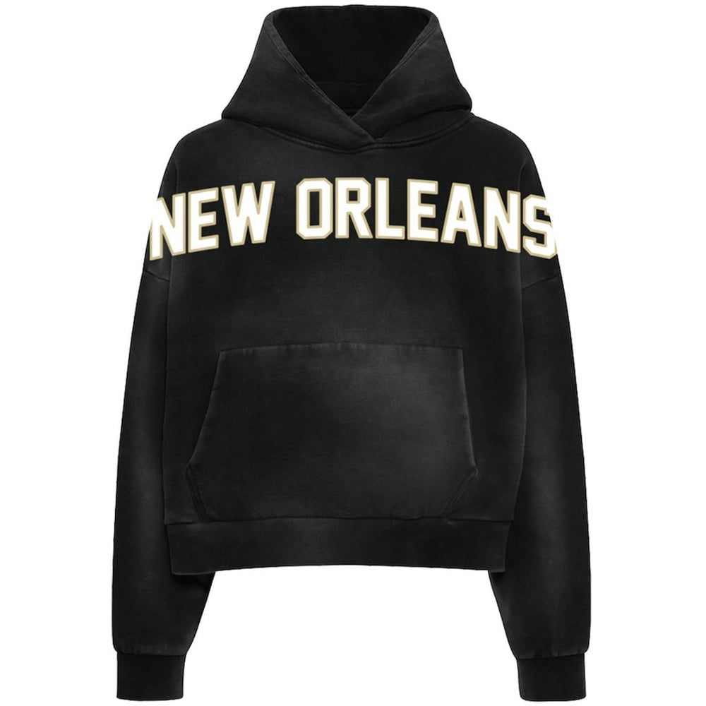 WRLDINVSN x New Orleans Saints Unisex Cozy Cropped Hoodie Black