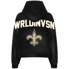 WRLDINVSN x New Orleans Saints Unisex Cozy Cropped Hoodie Black