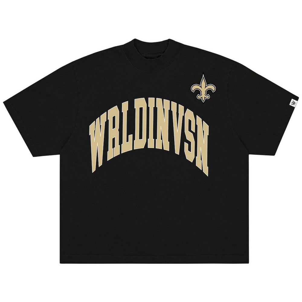 WRLDINVSN x New Orleans Saints Unisex Oversized Arch T-Shirt Black