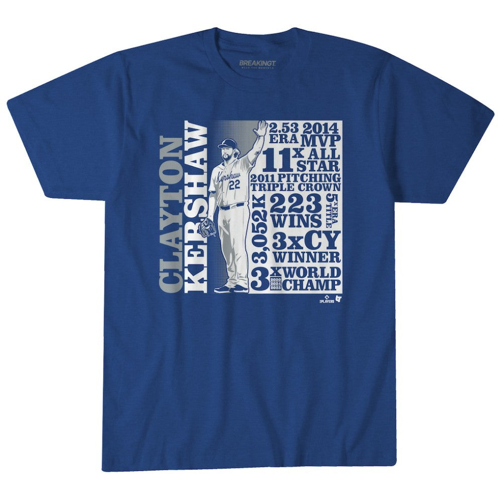Clayton Kershaw Los Angeles Dodgers BreakingT Unisex GOAT List T-Shirt - Royal - MLB Sale