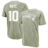 Drake Maye New England Patriots Majestic Threads Mineral Wash Name & Number T-Shirt Moss Green