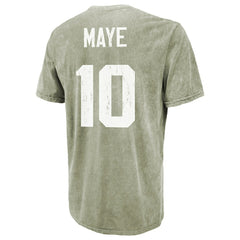 Drake Maye New England Patriots Majestic Threads Mineral Wash Name & Number T-Shirt Moss Green