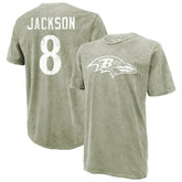 Lamar Jackson Baltimore Ravens Majestic Threads Mineral Wash Name & Number T-Shirt Moss Green