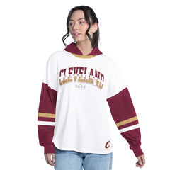 Cleveland Cavaliers G-III 4Her by Carl Banks Women's Key Player Oversized Hooded Long Sleeve T-Shirt White/Wine