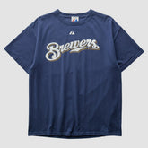 Milwaukee Brewers Majestic 2008 T-shirt - Navy - Vintage - Fanatics Sale