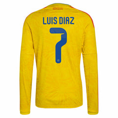 Luis Diaz Colombia National Team 2026 Home Replica Long Sleeve Jersey Yellow - Adidas Discount