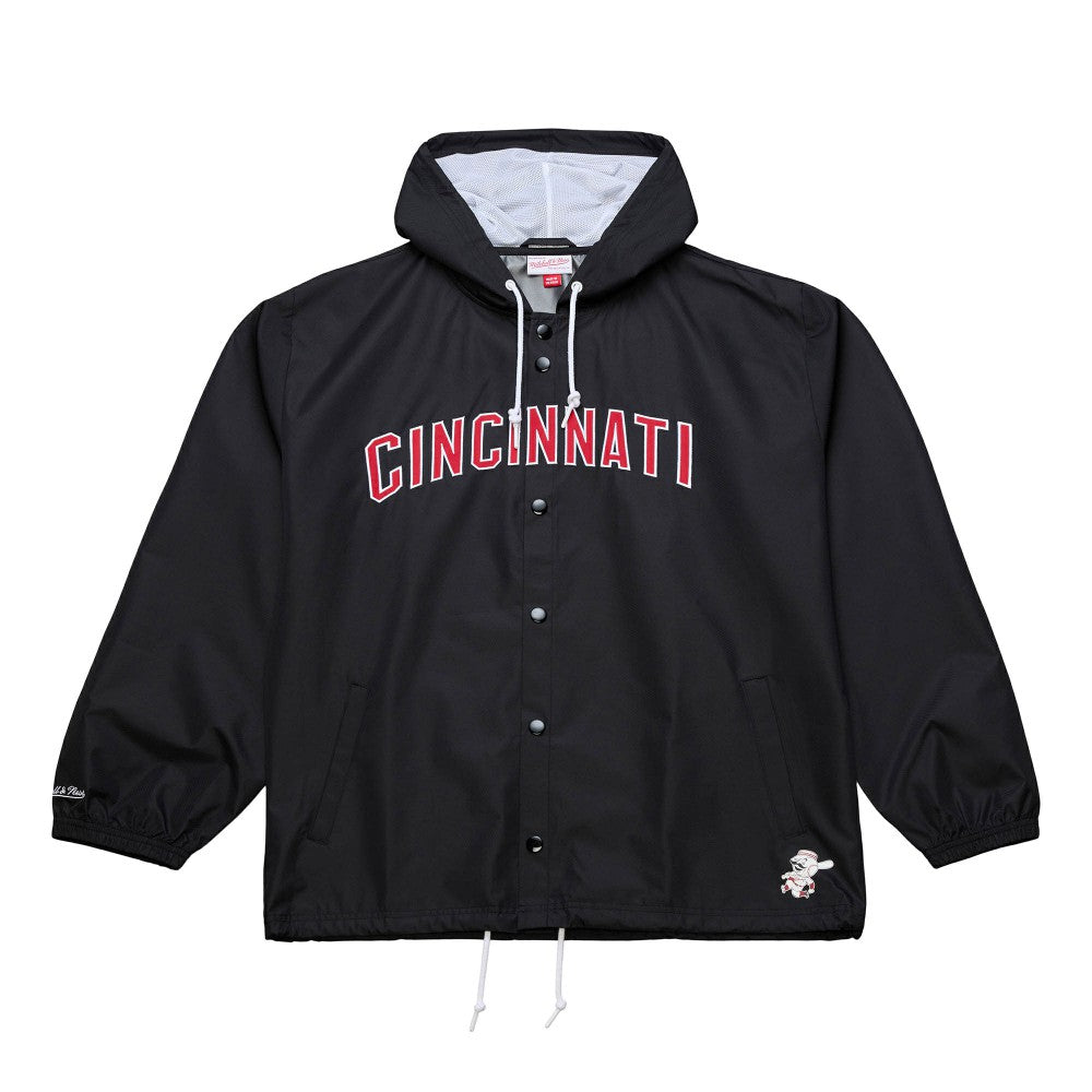 Cincinnati Reds Mitchell & Ness Full-Snap Hooded Coaches Jacket - Black - Mitchell & Ness Discount