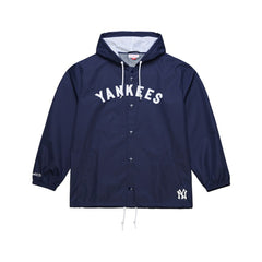 New York Yankees Mitchell & Ness Full-Snap Hooded Coaches Jacket - Navy - Mitchell & Ness on Sale