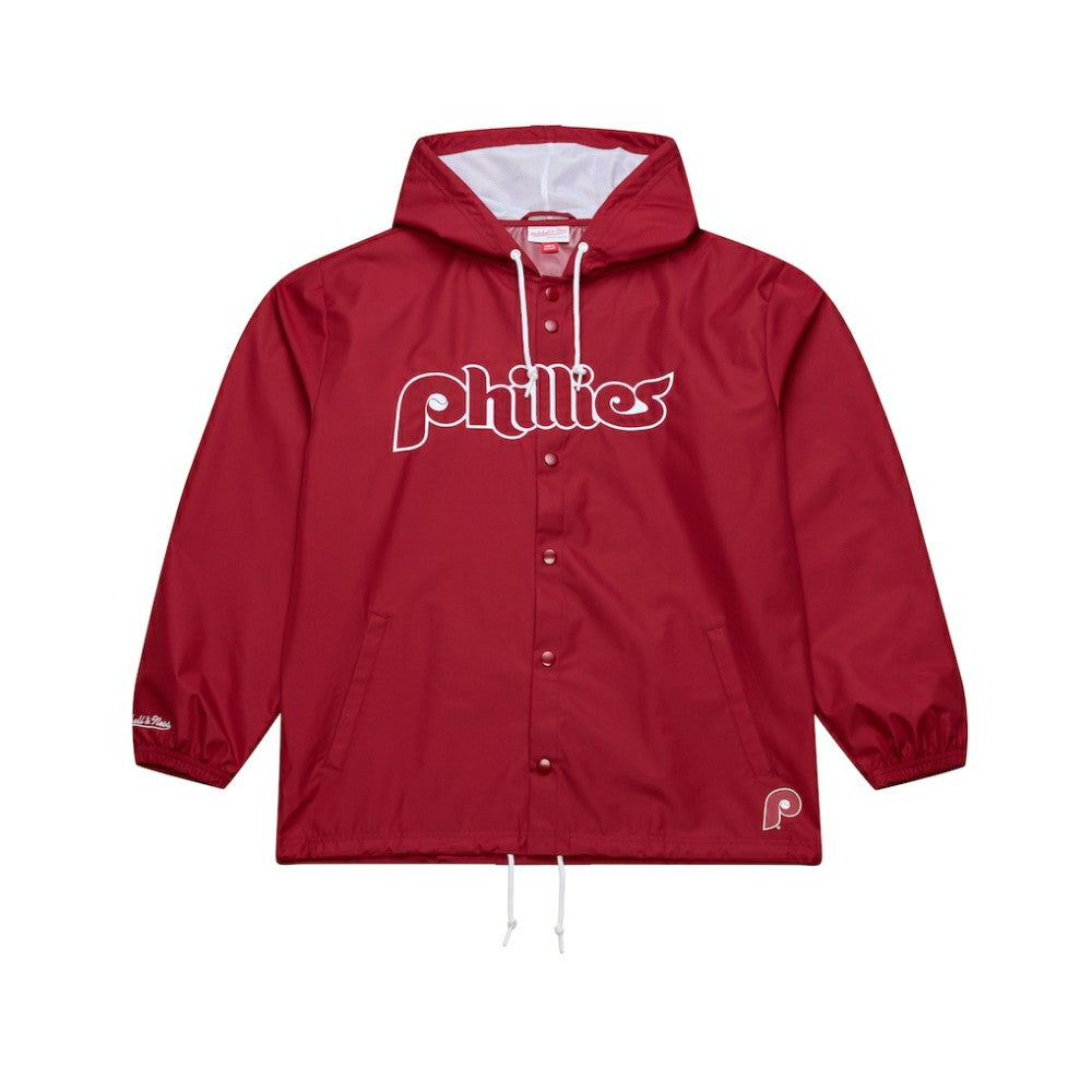Philadelphia Phillies Mitchell & Ness Full-Snap Hooded Coaches Jacket - Red - Mitchell & Ness Online