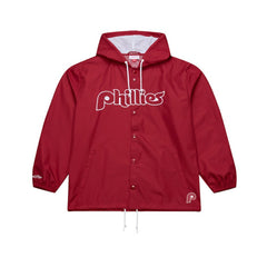 Philadelphia Phillies Mitchell & Ness Full-Snap Hooded Coaches Jacket - Red - Mitchell & Ness Online