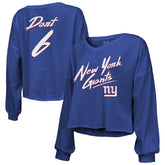 Jaxson Dart New York Giants Majestic Threads Women's Script Name & Number Long Sleeve T-Shirt Royal