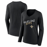 New Orleans Saints Women's Hustle Long Sleeve V-Neck T-Shirt Black