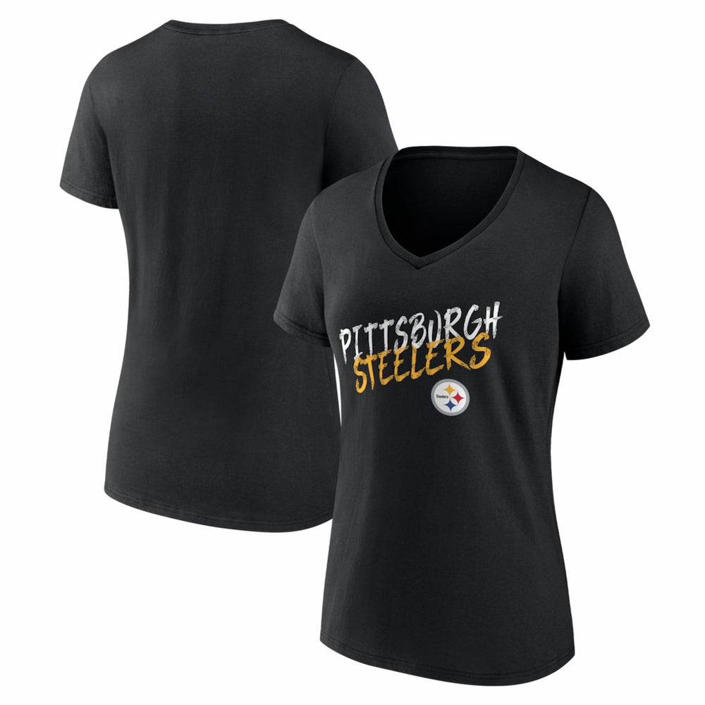 Pittsburgh Steelers Women's Hustle V-Neck T-Shirt Black