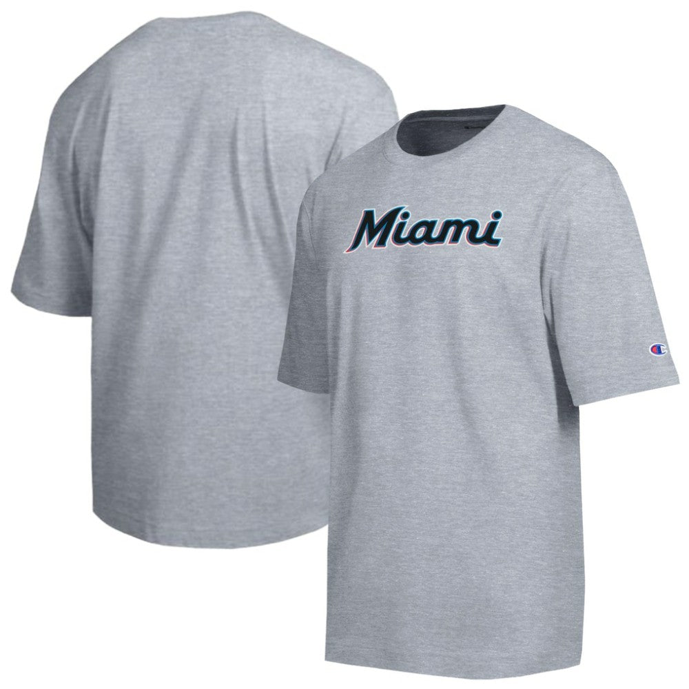Miami Marlins Champion All Star Chenille Wordmark T-Shirt - Gray - MLB Online