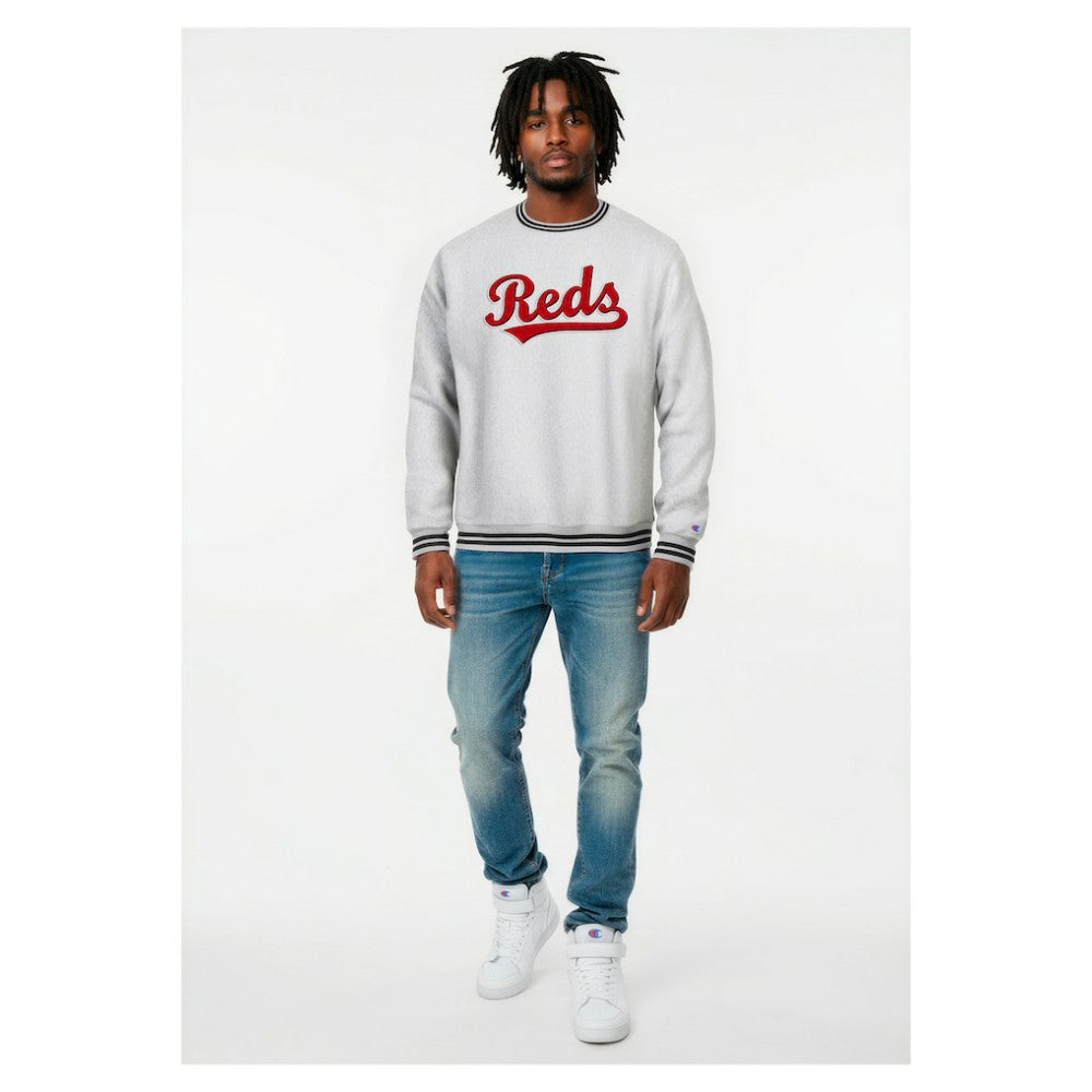 Cincinnati Reds Champion Reverse Weave Sweatshirt - Heather Gray - MLB Sale