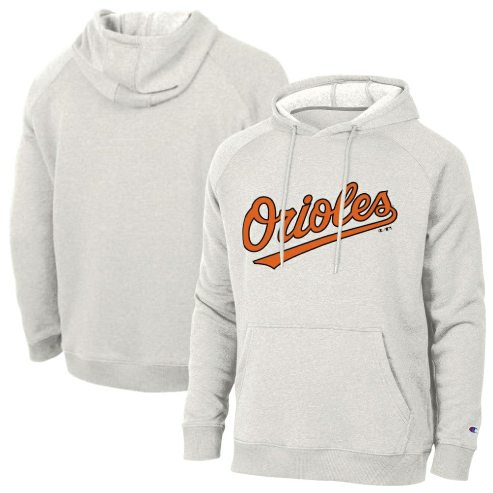 Baltimore Orioles Champion Triumph Tri-Blend Raglan Hoodie - Heathered Core Ultra Light Grey - MLB Discount