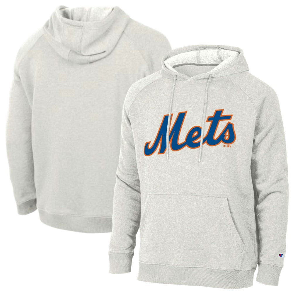 New York Mets Champion Triumph Tri-Blend Raglan Hoodie - Heathered Core Ultra Light Grey - MLB on Sale