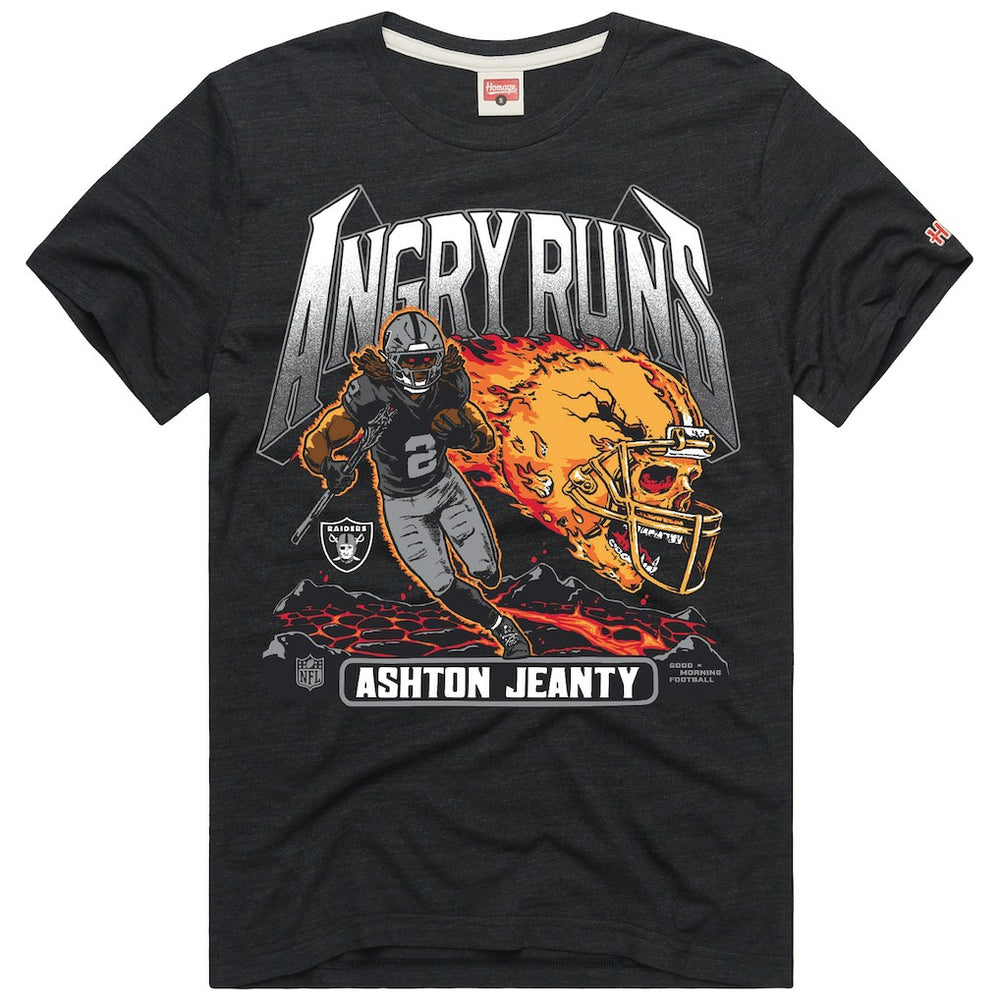 Ashton Jeanty Las Vegas Raiders Homage Unisex Angry Runs Player Graphic Tri-Blend T-Shirt Charcoal