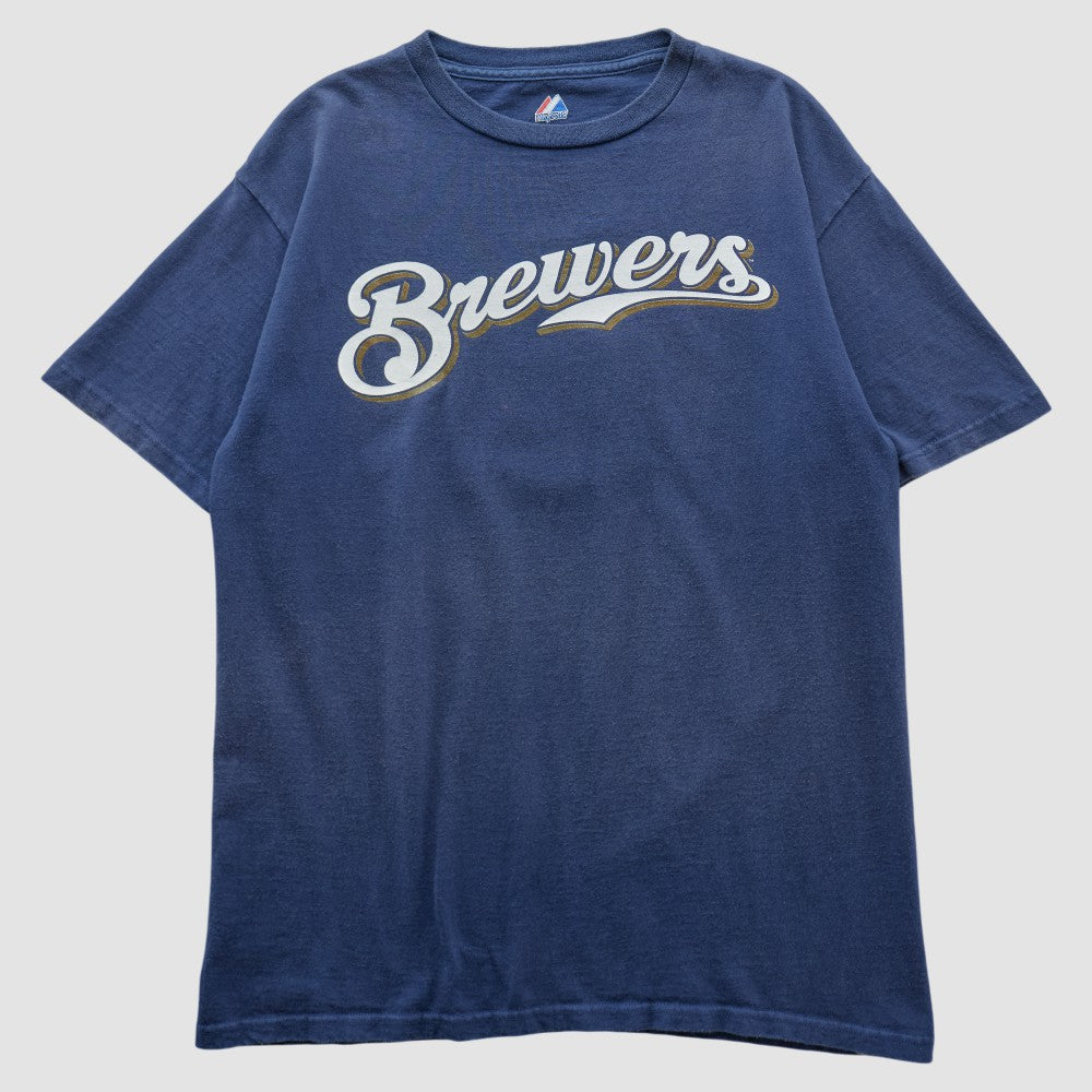 Milwaukee Brewers Majestic 2000s T-shirt - Navy - Vintage - Fanatics Discount