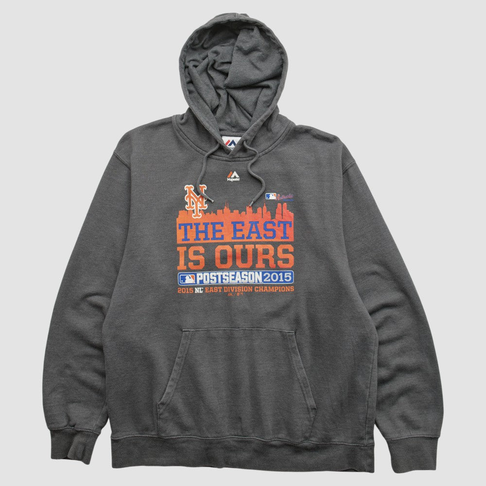 New York Mets Majestic 2015 Hooded Pullover Sweatshirt - Dark Heather Gray - XVintage - Fanatics Discount