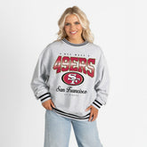 San Francisco 49ers Gameday Couture Women's Oversized Gridiron Drive Ringer Stripe Sweatshirt Ash/Black