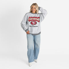 San Francisco 49ers Gameday Couture Women's Oversized Gridiron Drive Ringer Stripe Sweatshirt Ash/Black