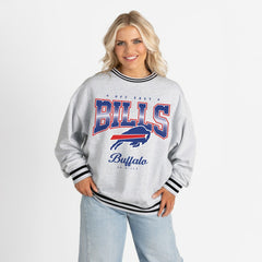 Buffalo Bills Gameday Couture Women's Oversized Gridiron Drive Ringer Stripe Sweatshirt Ash/Black