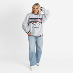 Denver Broncos Gameday Couture Women's Oversized Gridiron Drive Ringer Stripe Sweatshirt Ash/Black