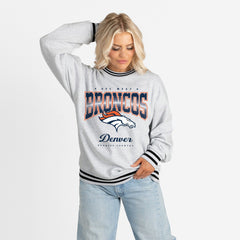 Denver Broncos Gameday Couture Women's Oversized Gridiron Drive Ringer Stripe Sweatshirt Ash/Black