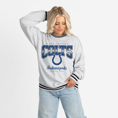 Indianapolis Colts Gameday Couture Women's Oversized Gridiron Drive Ringer Stripe Sweatshirt Ash/Black