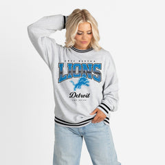 Detroit Lions Gameday Couture Women's Oversized Gridiron Drive Ringer Stripe Sweatshirt Ash/Black
