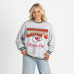 Kansas City Chiefs Gameday Couture Women's Oversized Gridiron Drive Ringer Stripe Sweatshirt Ash/Black