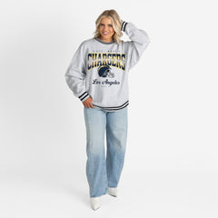 Los Angeles Chargers Gameday Couture Women's Oversized Gridiron Drive Ringer Stripe Sweatshirt Ash/Black