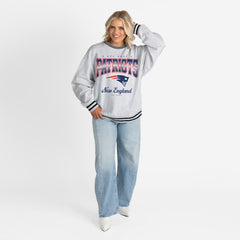New England Patriots Gameday Couture Women's Oversized Gridiron Drive Ringer Stripe Sweatshirt Ash/Black