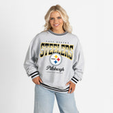 Pittsburgh Steelers Gameday Couture Women's Oversized Gridiron Drive Ringer Stripe Sweatshirt Ash/Black