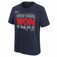 Nike New England Patriots Youth 2025 AFC East Division Champions Locker Room Trophy Collection T-Shirt Navy