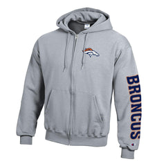 Denver Broncos Champion Powerblend Fleece Full-Zip Hoodie Heather Gray