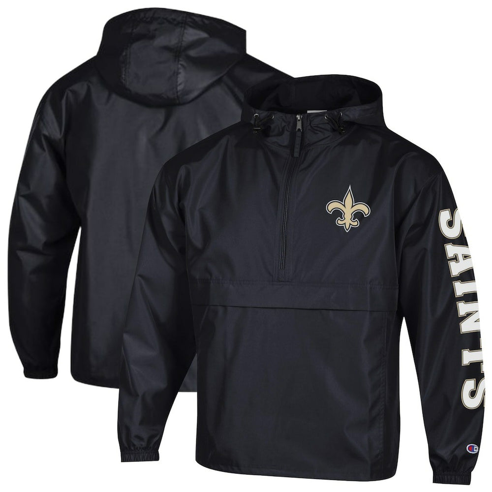 New Orleans Saints Champion Packable Windbreaker Half-Zip Jacket Black