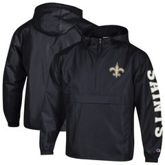 New Orleans Saints Champion Packable Windbreaker Half-Zip Jacket Black