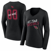 Arizona Cardinals Women's Hustle Personalized Name & Number Long Sleeve V-Neck T-Shirt Black