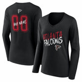 Atlanta Falcons Women's Hustle Personalized Name & Number Long Sleeve V-Neck T-Shirt Black