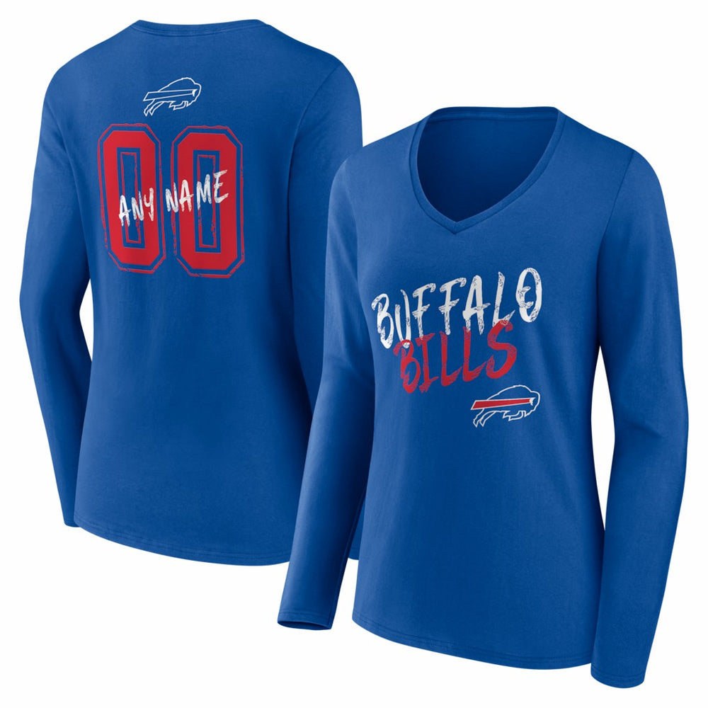 Buffalo Bills Women's Hustle Personalized Name & Number Long Sleeve V-Neck T-Shirt Royal